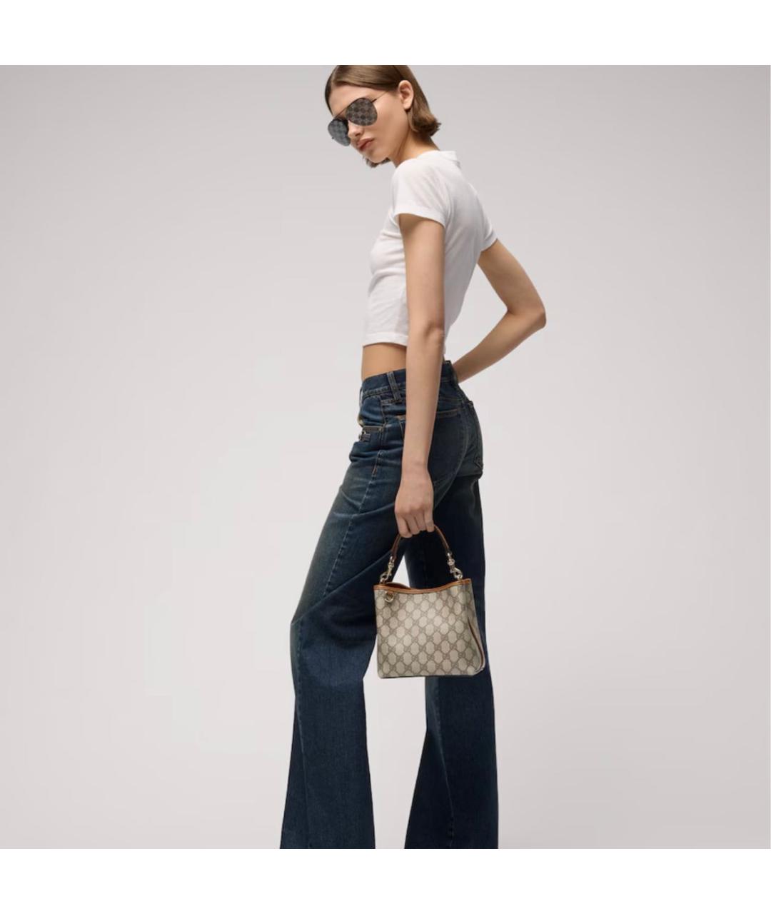 GUCCI Бежевая сумка через плечо из канвы, фото 5