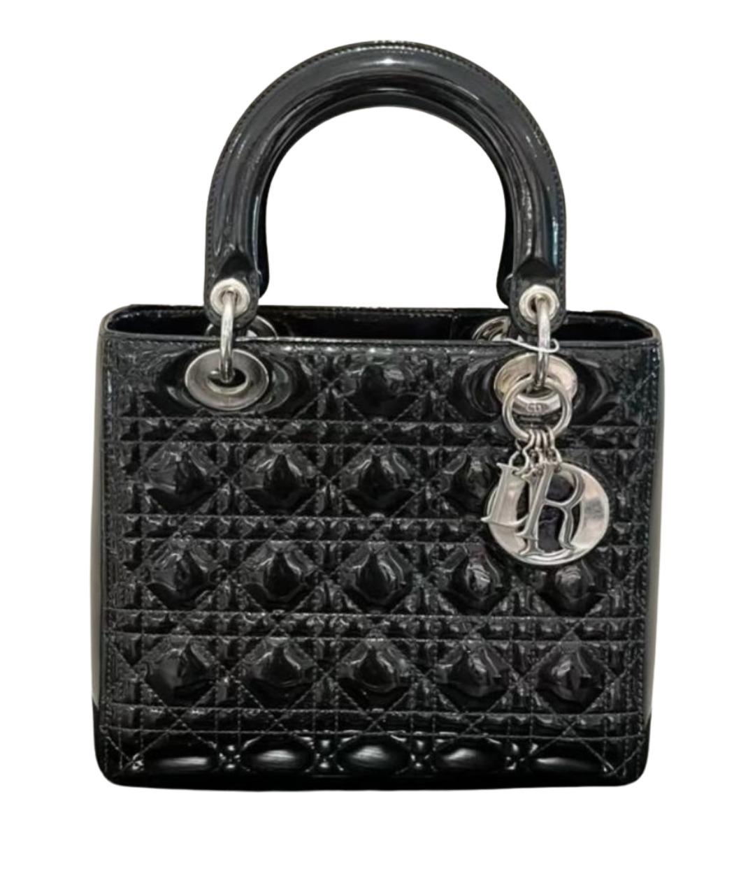 CHRISTIAN DIOR Черная сумка с короткими ручками из лакированной кожи, фото 1