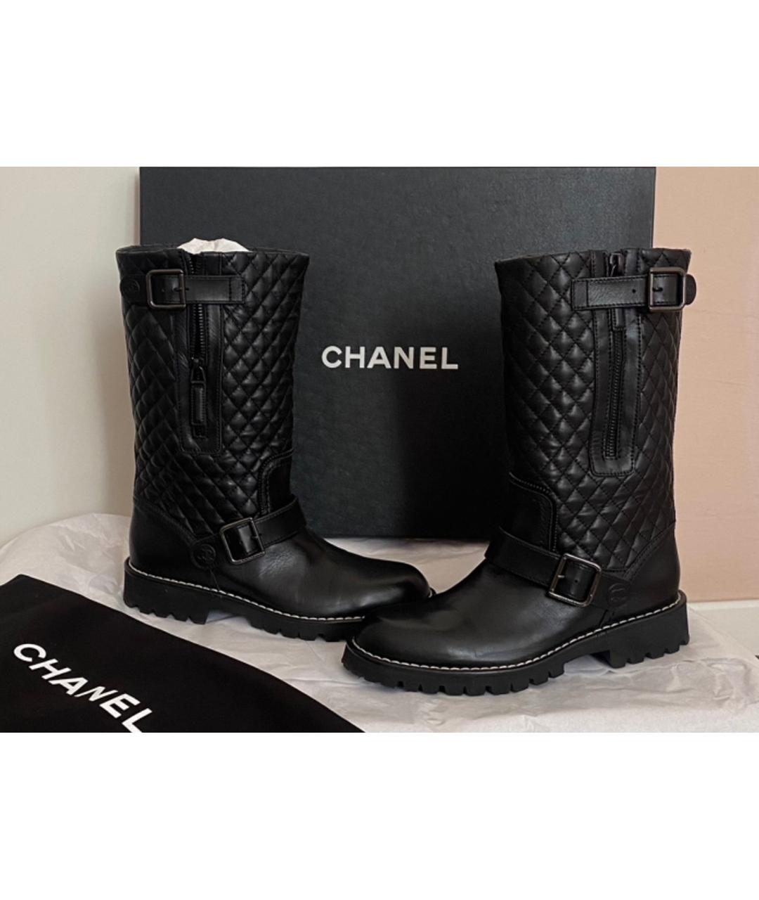 CHANEL Черные кожаные сапоги, фото 8
