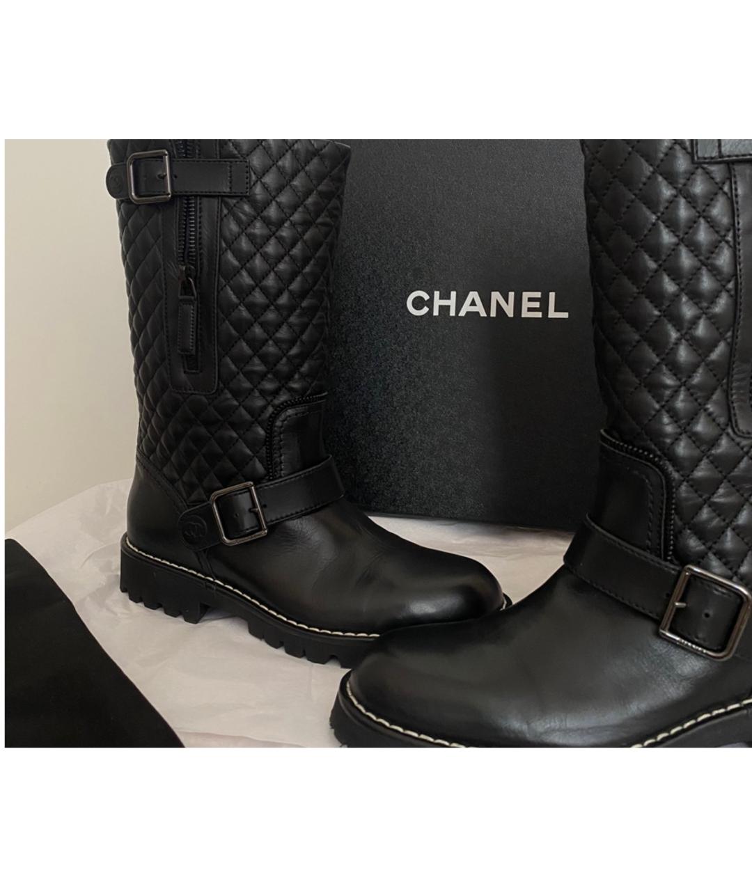 CHANEL Черные кожаные сапоги, фото 5