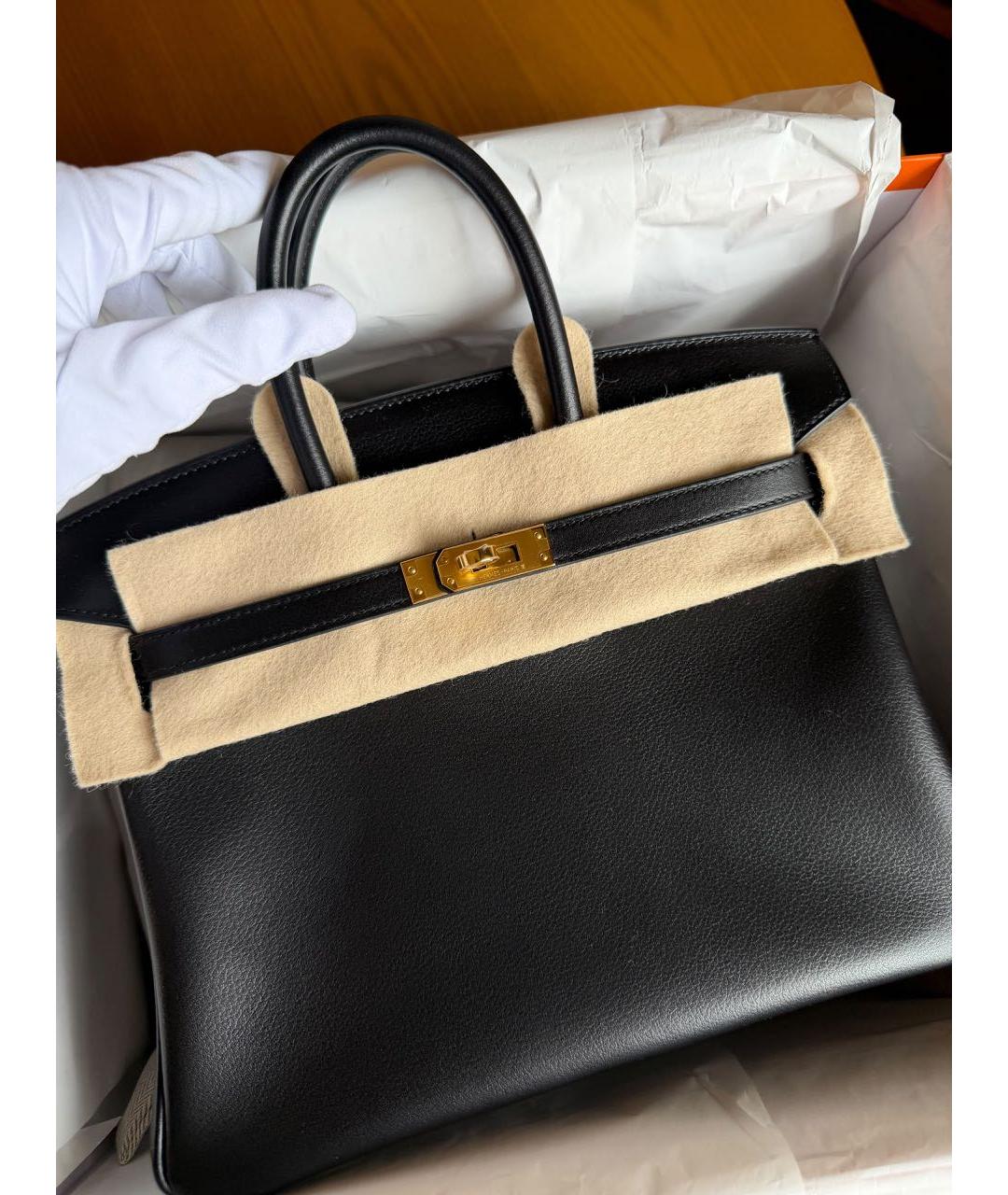 HERMES Черная кожаная сумка с короткими ручками, фото 6