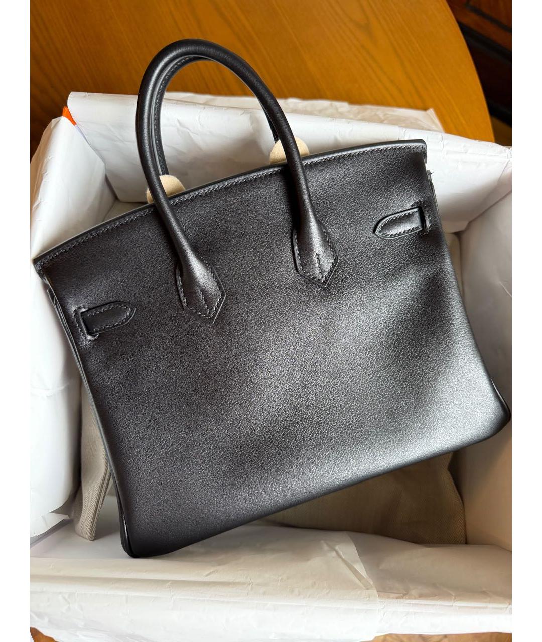 HERMES Черная кожаная сумка с короткими ручками, фото 4