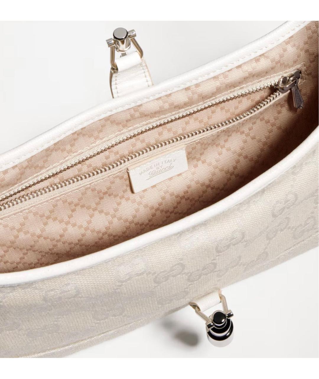 GUCCI Белая сумка с короткими ручками из канвы, фото 4