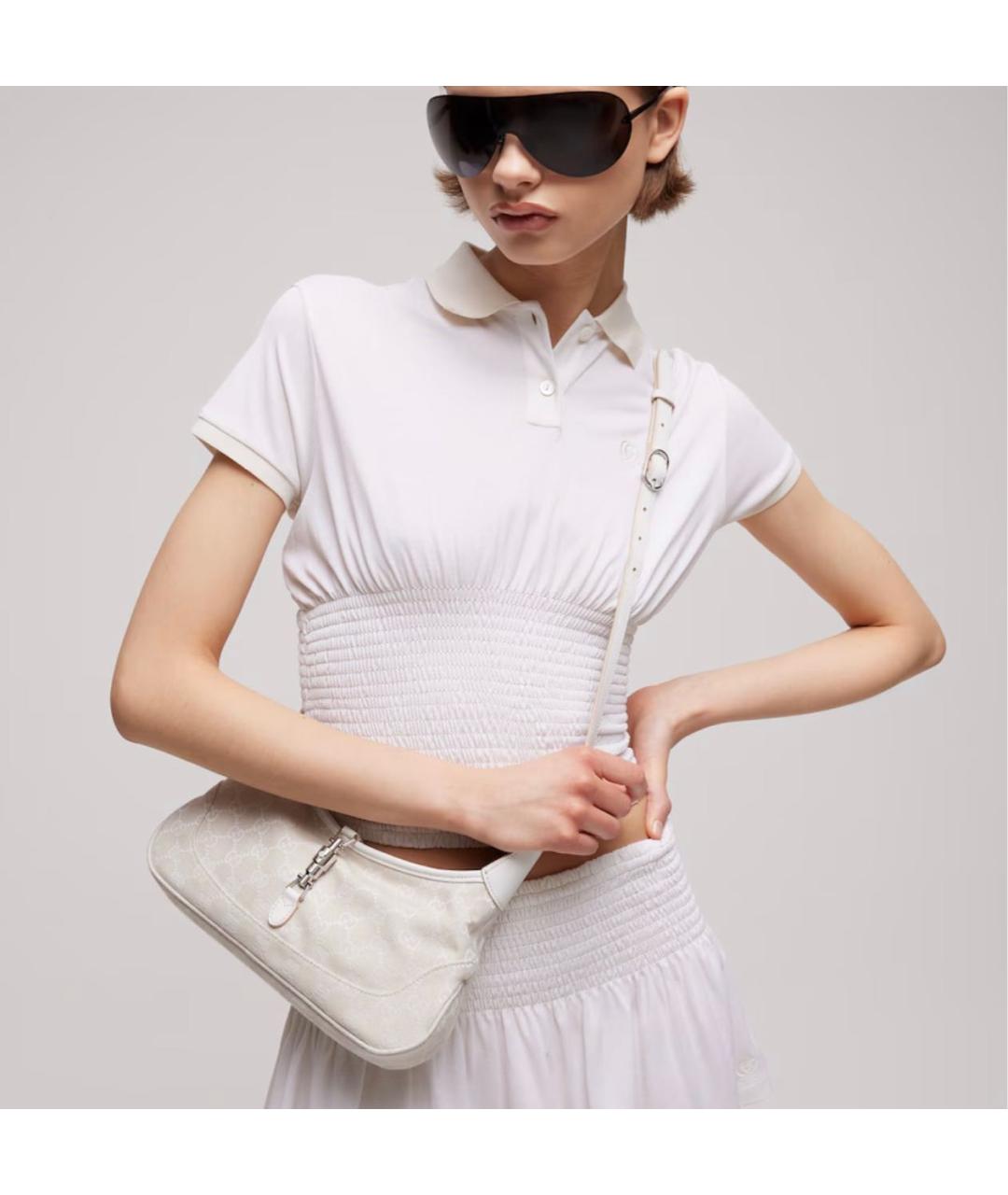 GUCCI Белая сумка с короткими ручками из канвы, фото 5