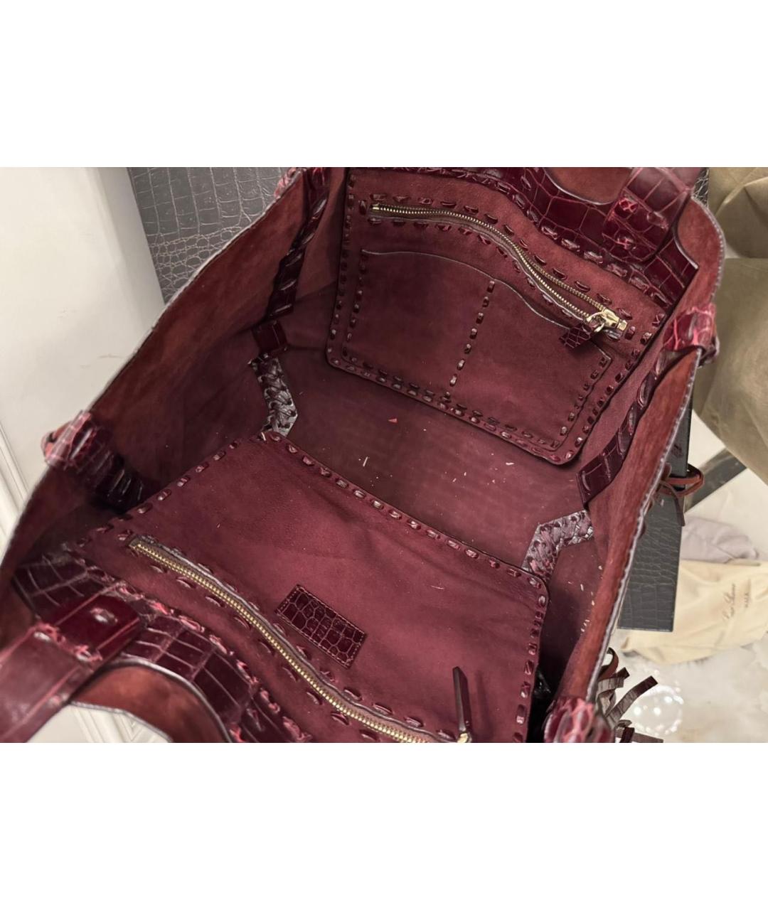 VALENTINO Бордовая сумка через плечо из кожи крокодила, фото 4