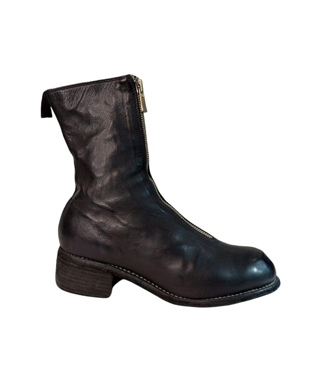GUIDI Черные кожаные ботильоны, фото 1
