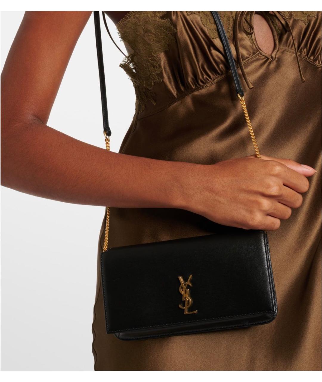 SAINT LAURENT Черная кожаная сумка через плечо, фото 2