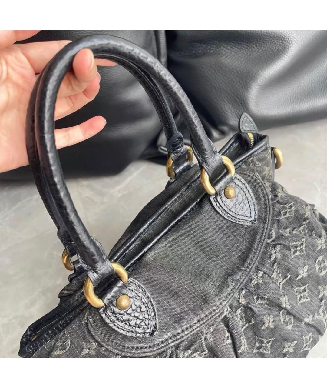 LOUIS VUITTON Черная кожаная сумка тоут, фото 2