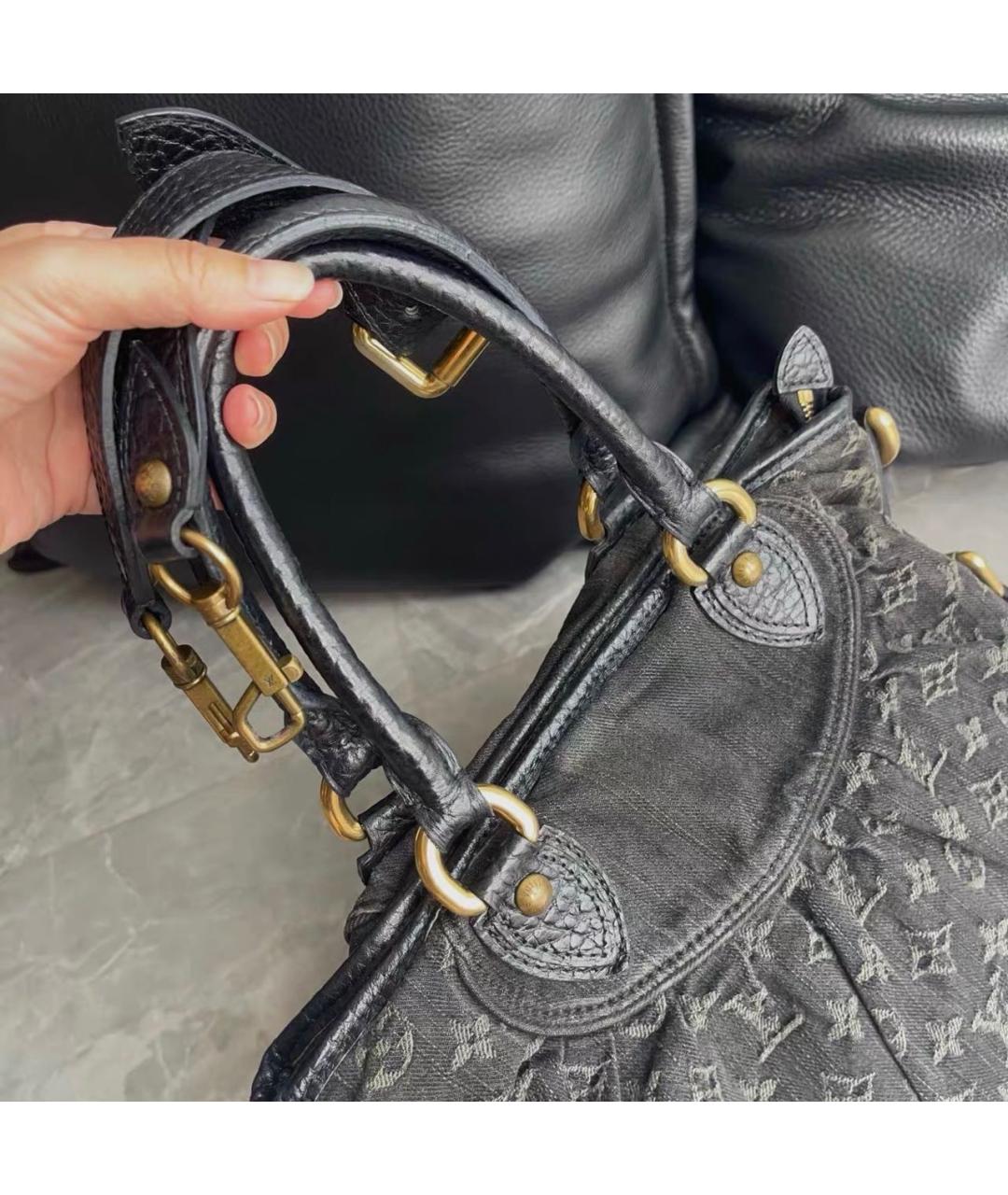 LOUIS VUITTON Черная кожаная сумка тоут, фото 5