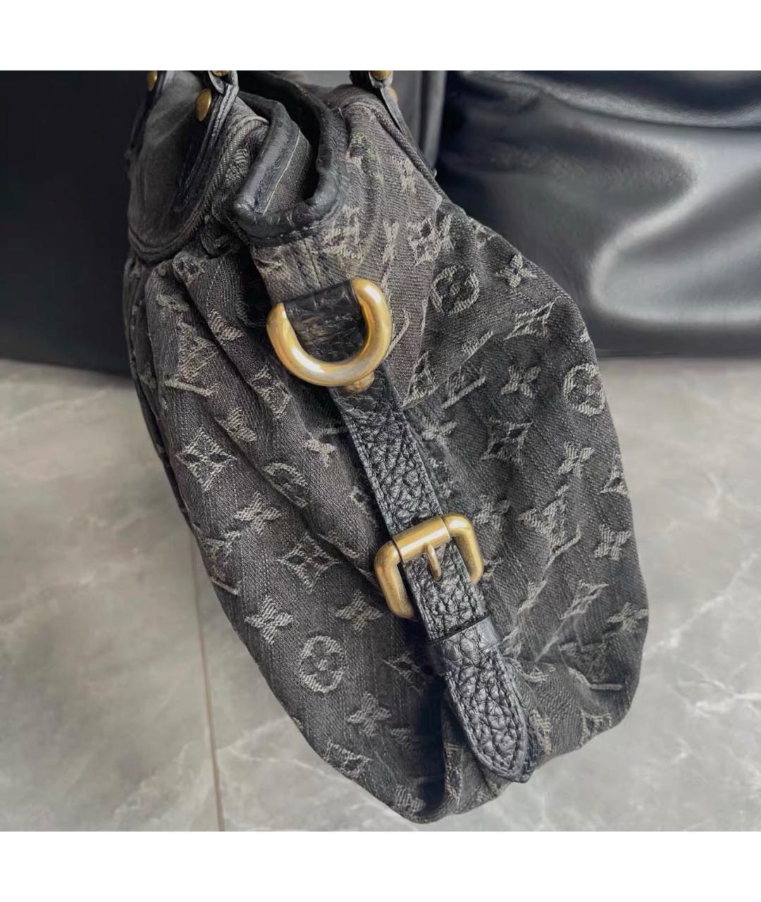 LOUIS VUITTON Черная кожаная сумка тоут, фото 8