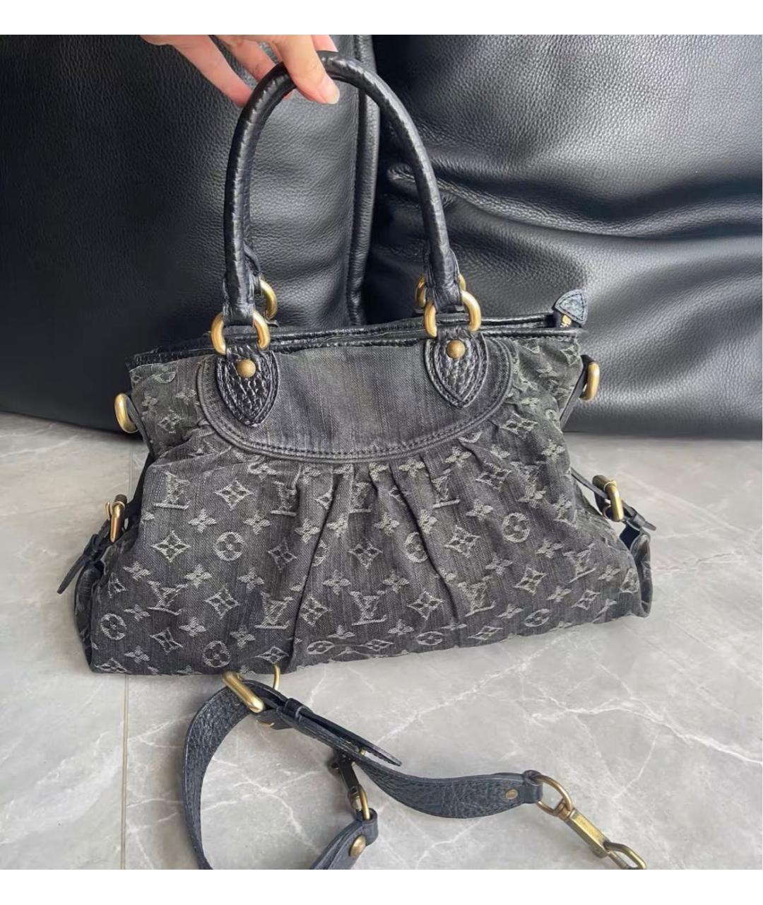 LOUIS VUITTON Черная кожаная сумка тоут, фото 9