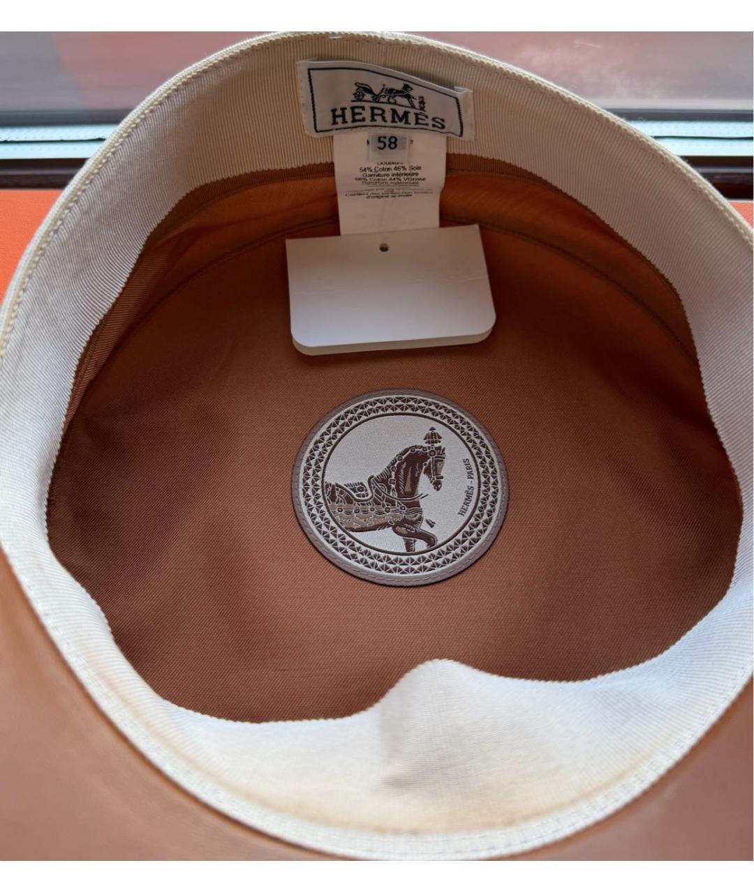 HERMES Бежевая кожаная кепка, фото 5