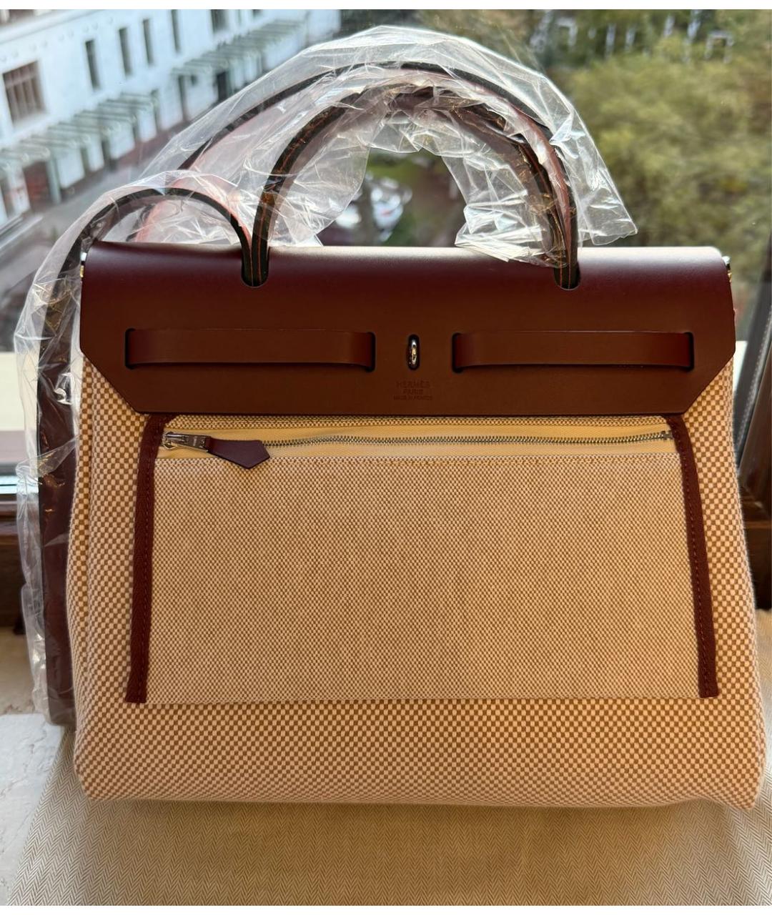 HERMES Бежевая сумка через плечо из канвы, фото 3
