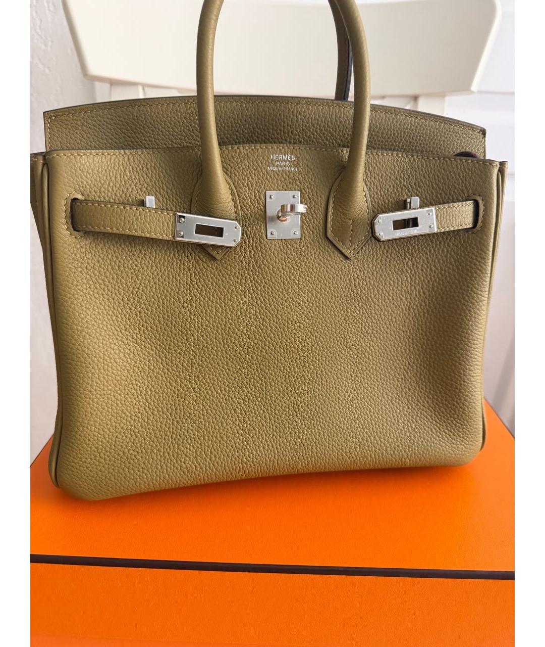 HERMES Хаки кожаная сумка с короткими ручками, фото 7