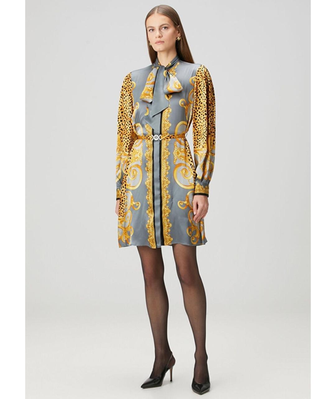 VERSACE Серое шелковое коктейльное платье, фото 4
