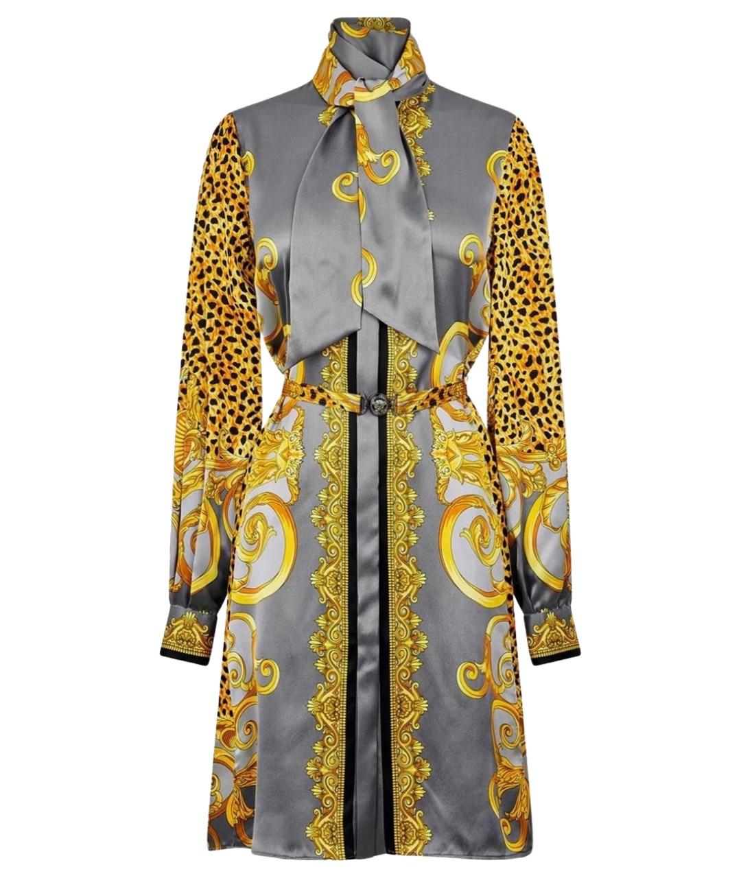 VERSACE Серое шелковое коктейльное платье, фото 1