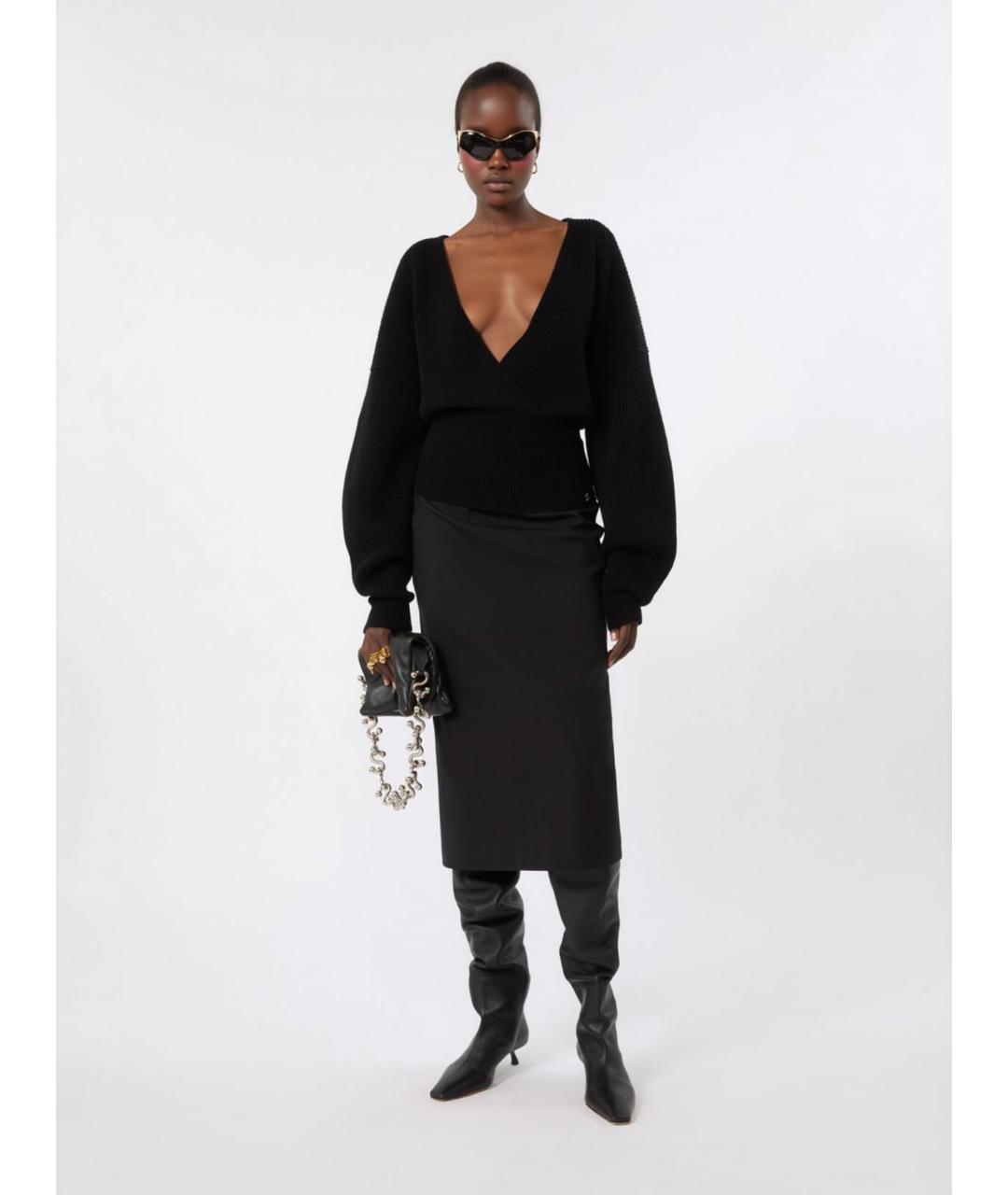 SPORTMAX Черная шерстяная юбка миди, фото 2