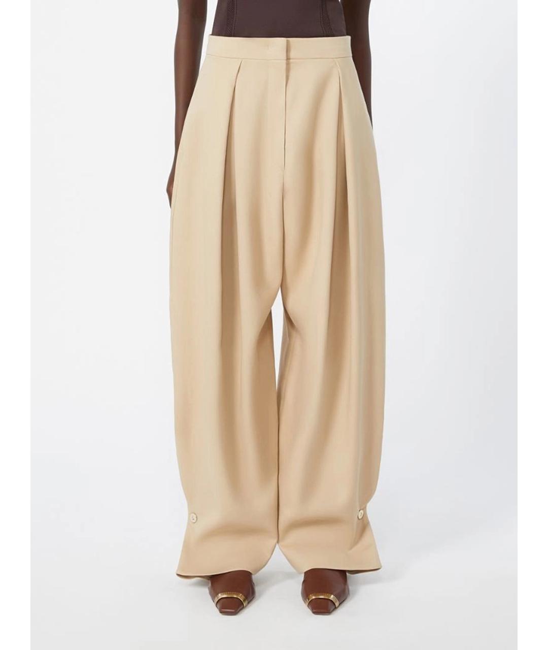 SPORTMAX Бежевые хлопковые прямые брюки, фото 3