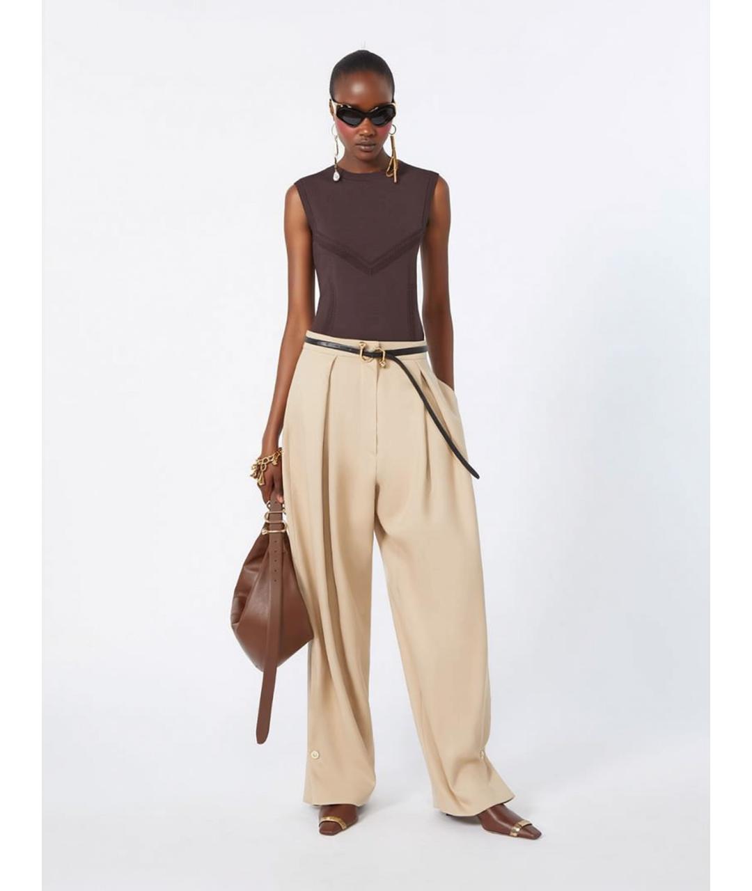 SPORTMAX Бежевые хлопковые прямые брюки, фото 2