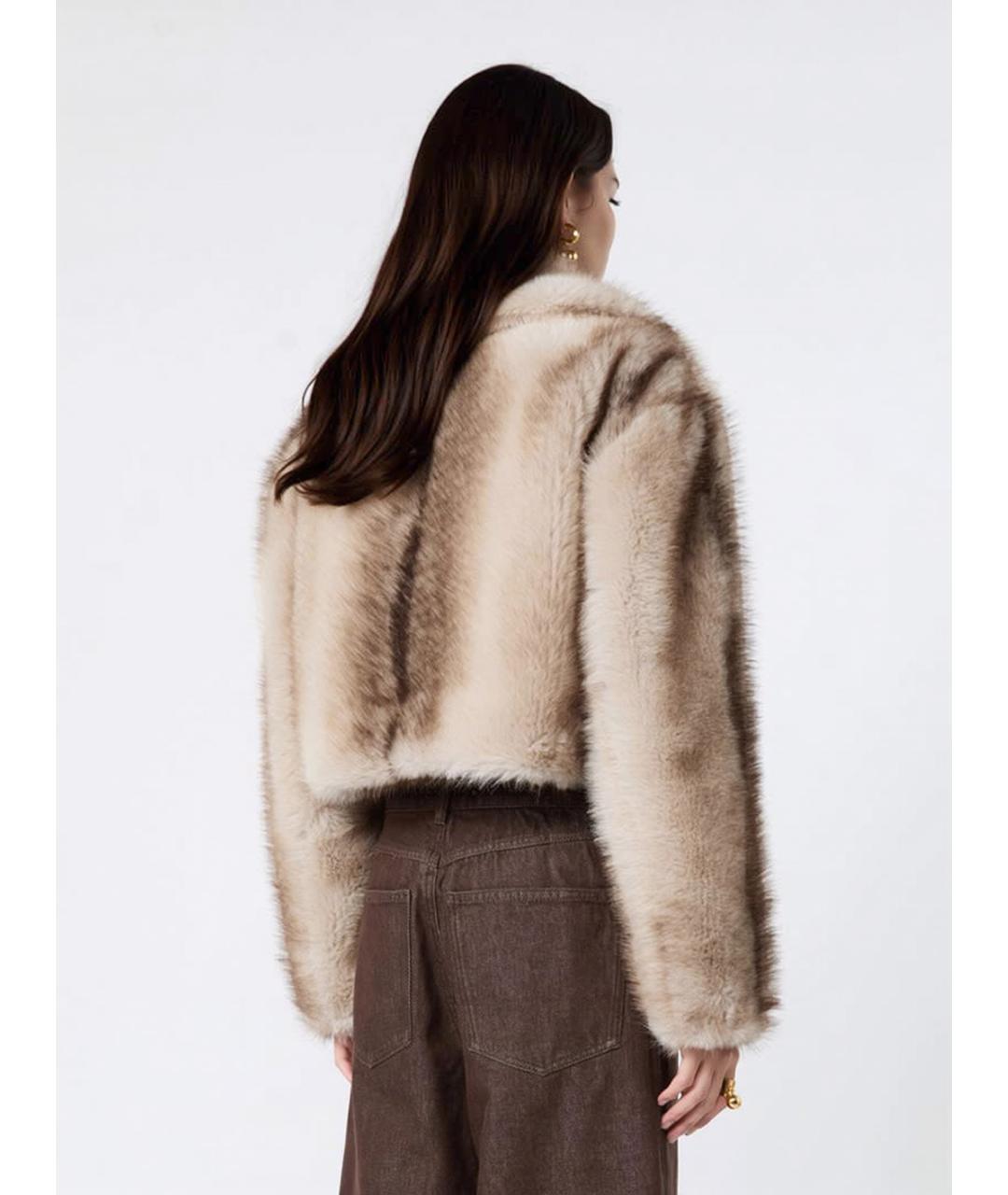 SPORTMAX Бежевая полиэстеровая шуба, фото 3