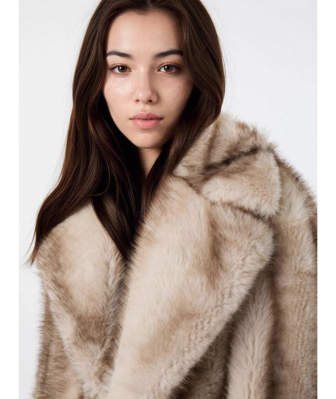 SPORTMAX Бежевая полиэстеровая шуба, фото 5