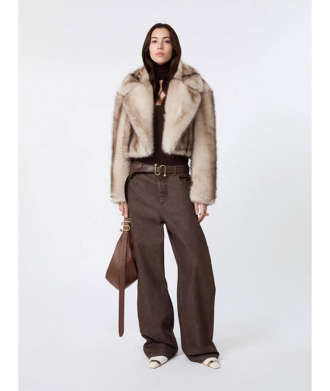 SPORTMAX Бежевая полиэстеровая шуба, фото 2