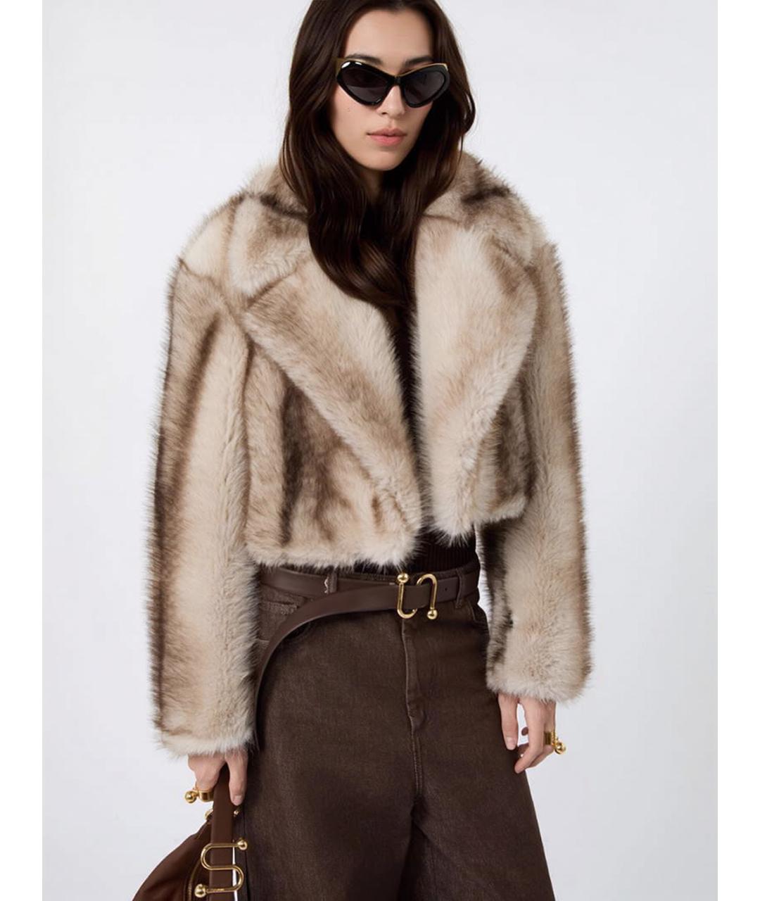 SPORTMAX Бежевая полиэстеровая шуба, фото 4