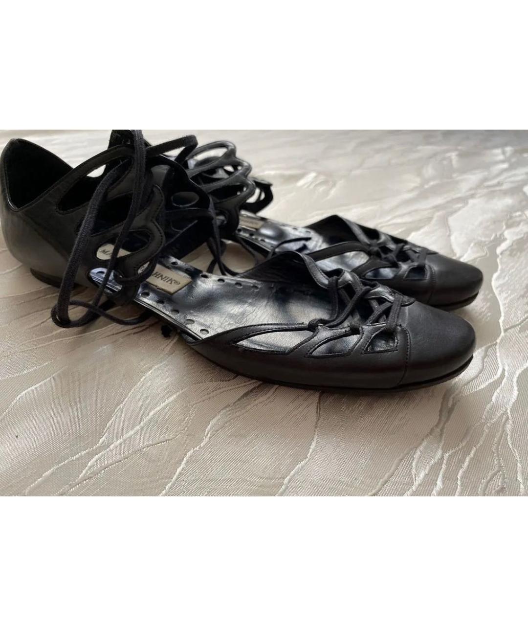 MANOLO BLAHNIK Черные кожаные балетки, фото 3