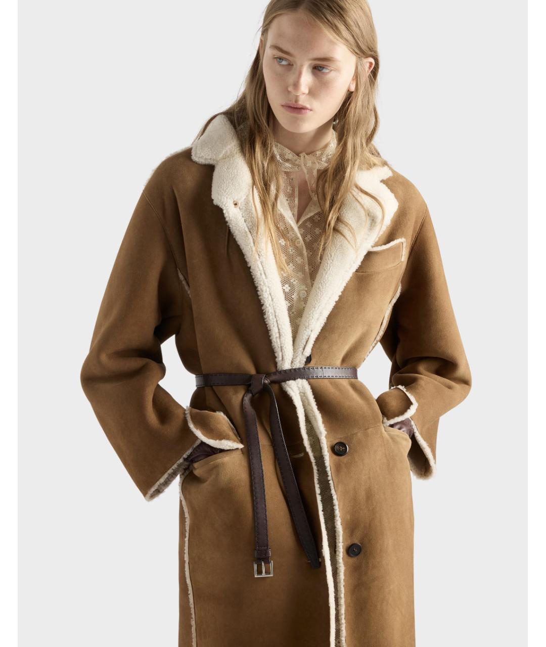 PRADA Коричневое кожаное пальто, фото 3