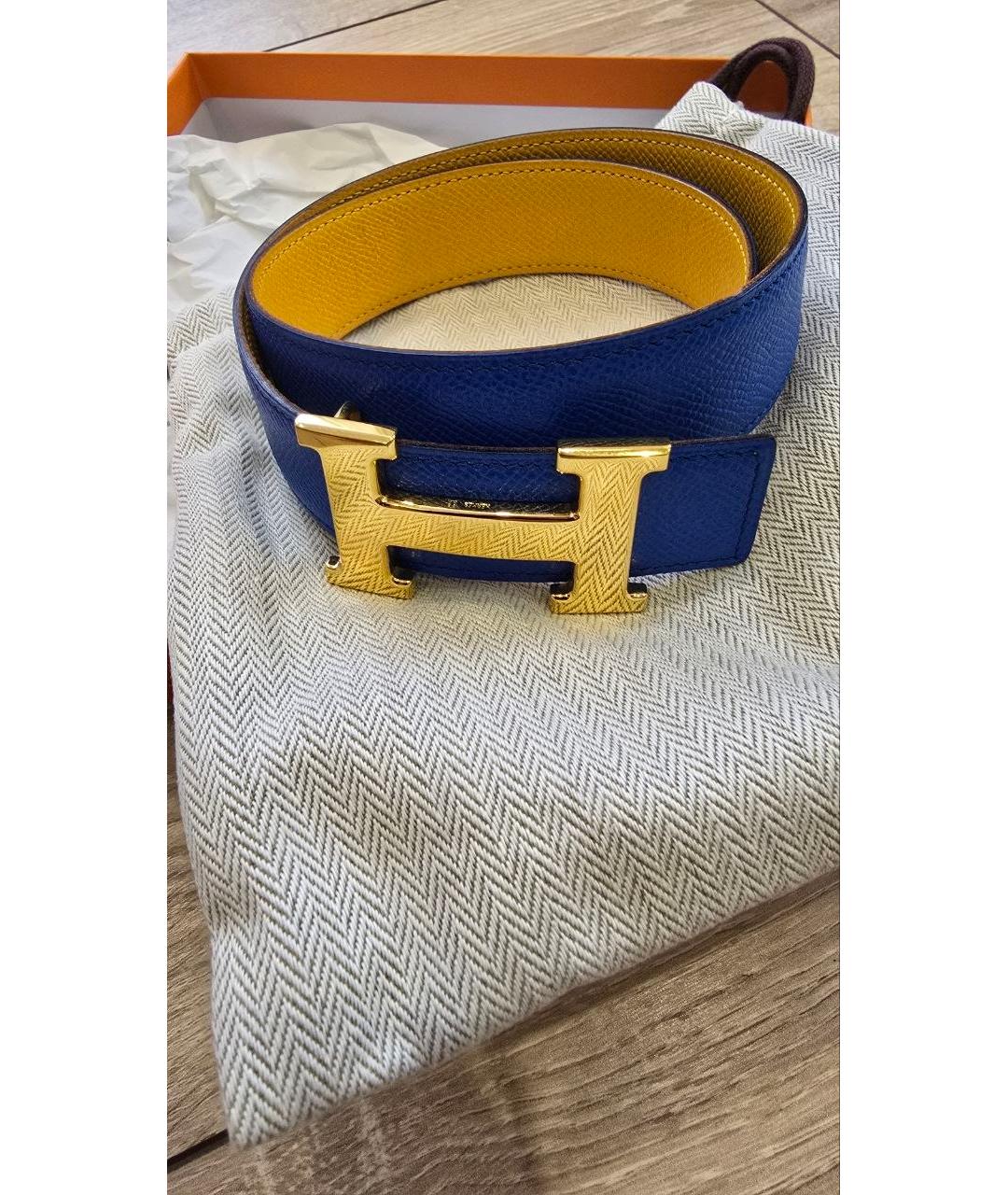 HERMES Синий кожаный ремень, фото 4