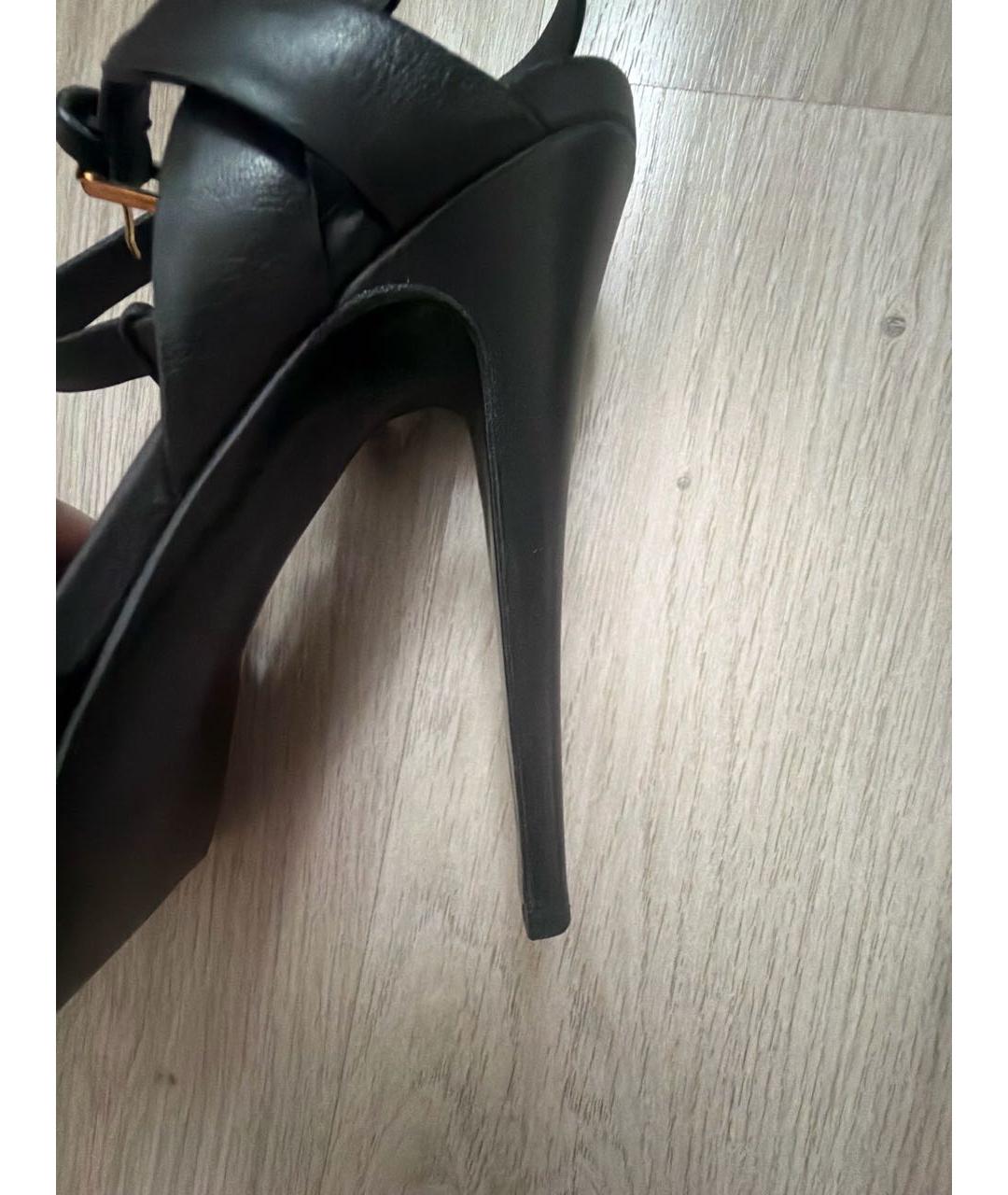SAINT LAURENT Черные кожаные босоножки, фото 5