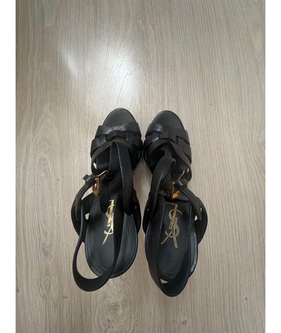 SAINT LAURENT Черные кожаные босоножки, фото 4
