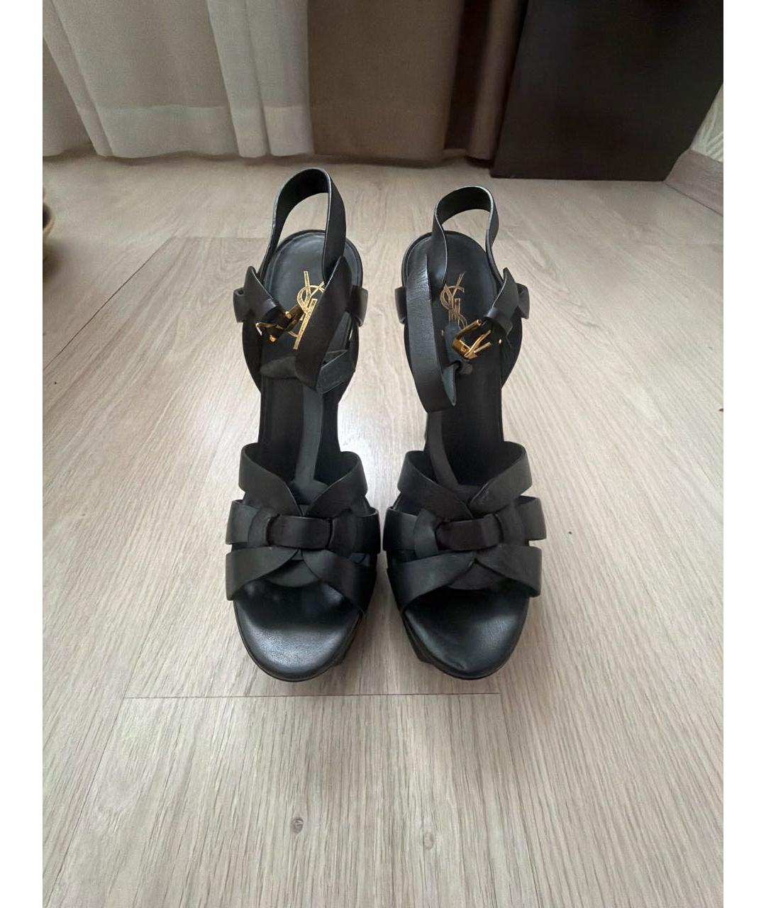 SAINT LAURENT Черные кожаные босоножки, фото 2