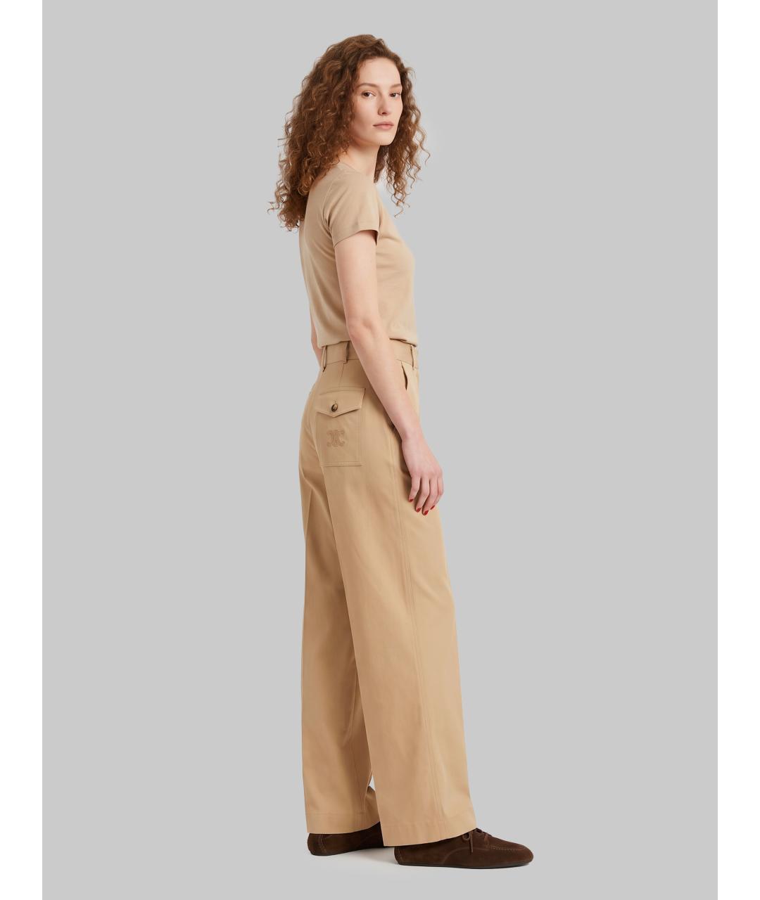 CELINE Бежевые хлопковые прямые брюки, фото 2