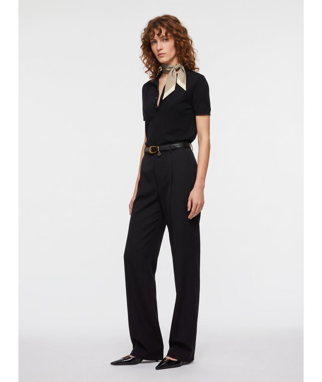 SAINT LAURENT Черные шерстяные прямые брюки, фото 3