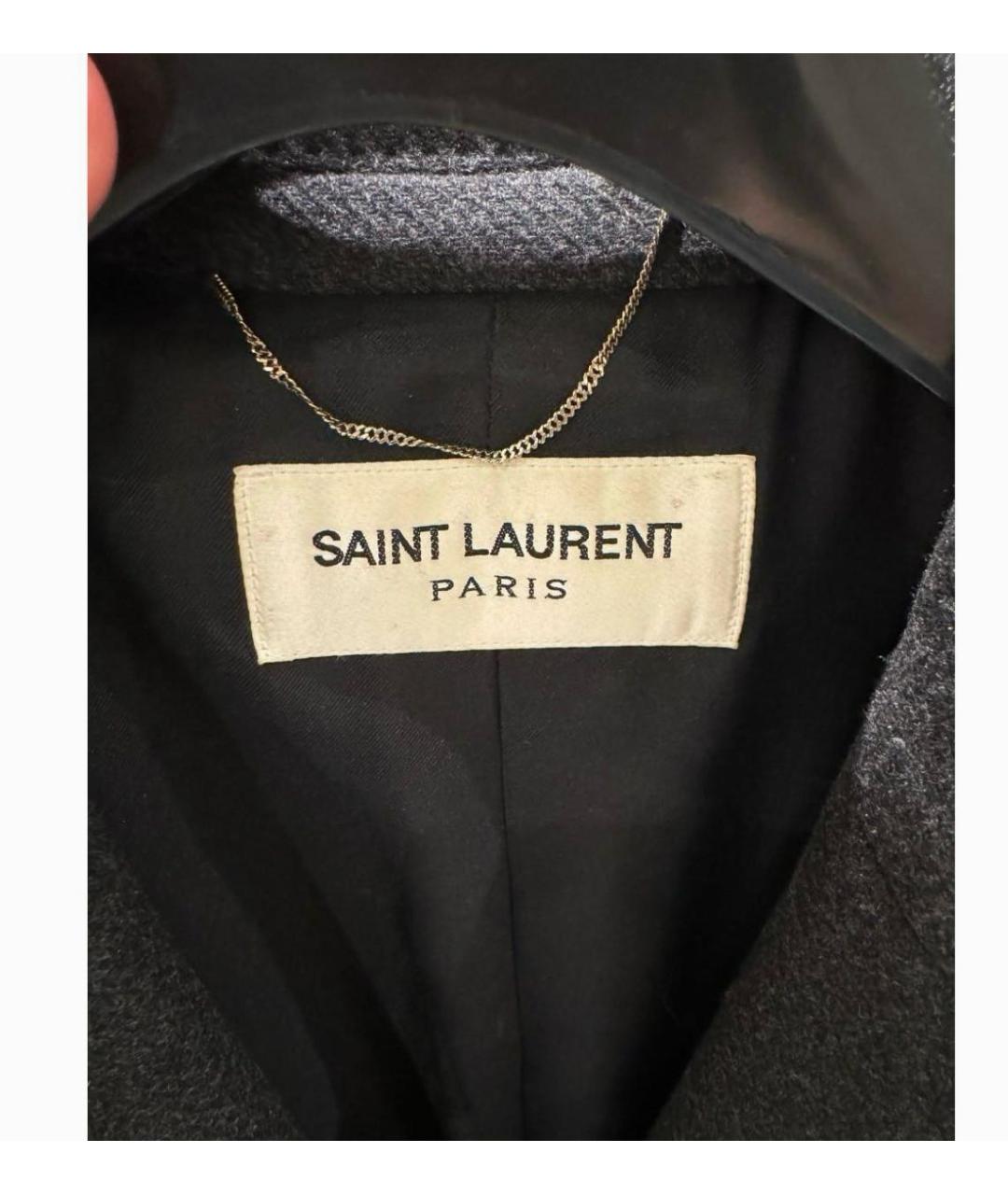 SAINT LAURENT Серое шерстяное пальто, фото 4