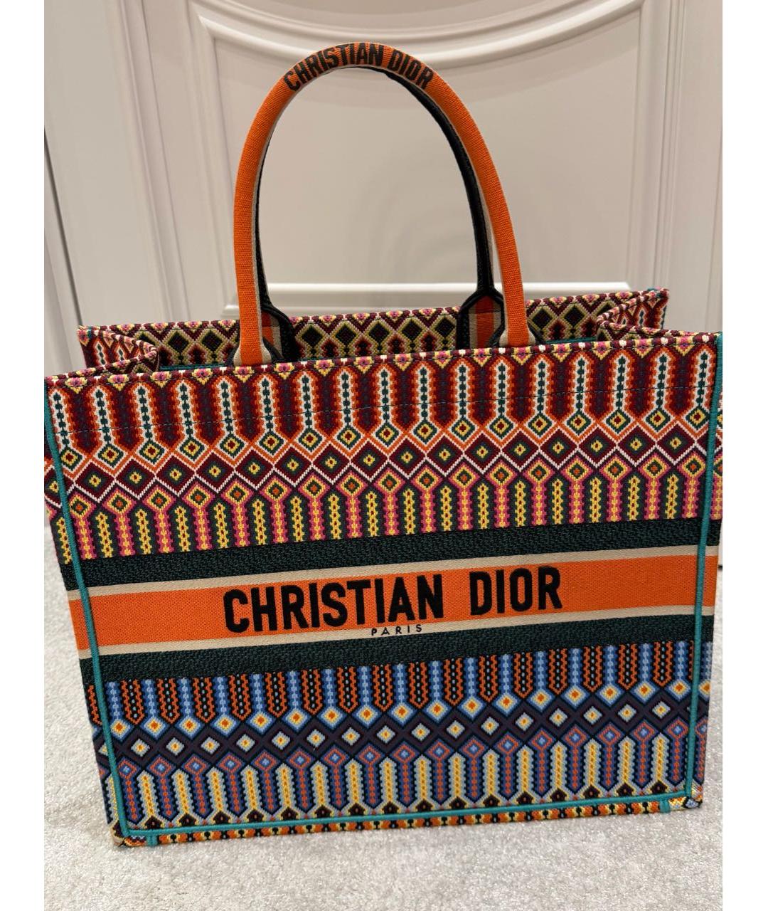 CHRISTIAN DIOR Оранжевая тканевая сумка тоут, фото 2
