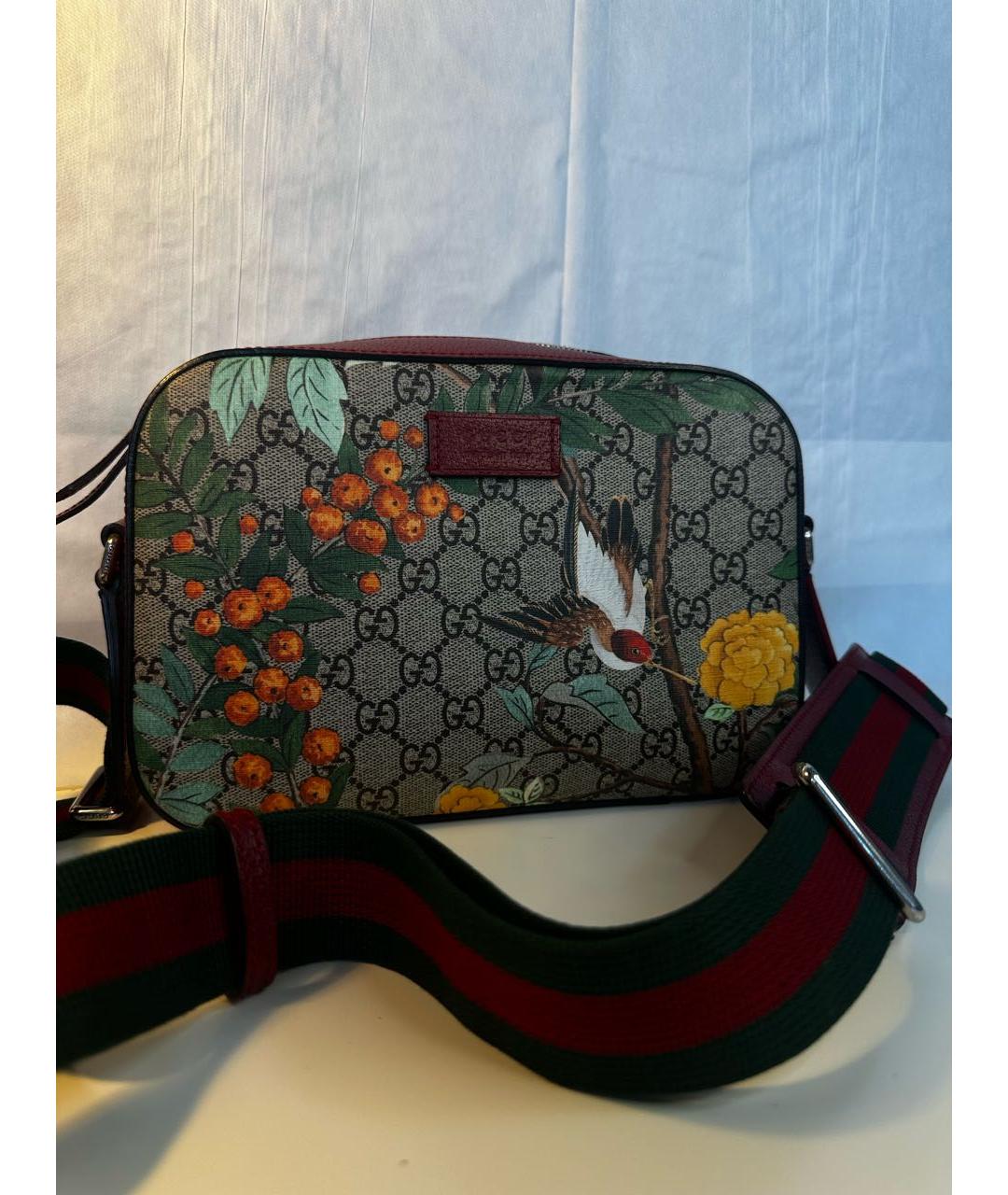 GUCCI Бордовая сумка через плечо из канвы, фото 2