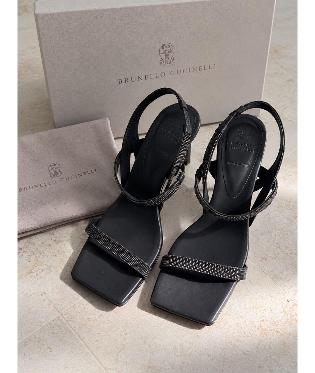 BRUNELLO CUCINELLI Черные кожаные босоножки, фото 2