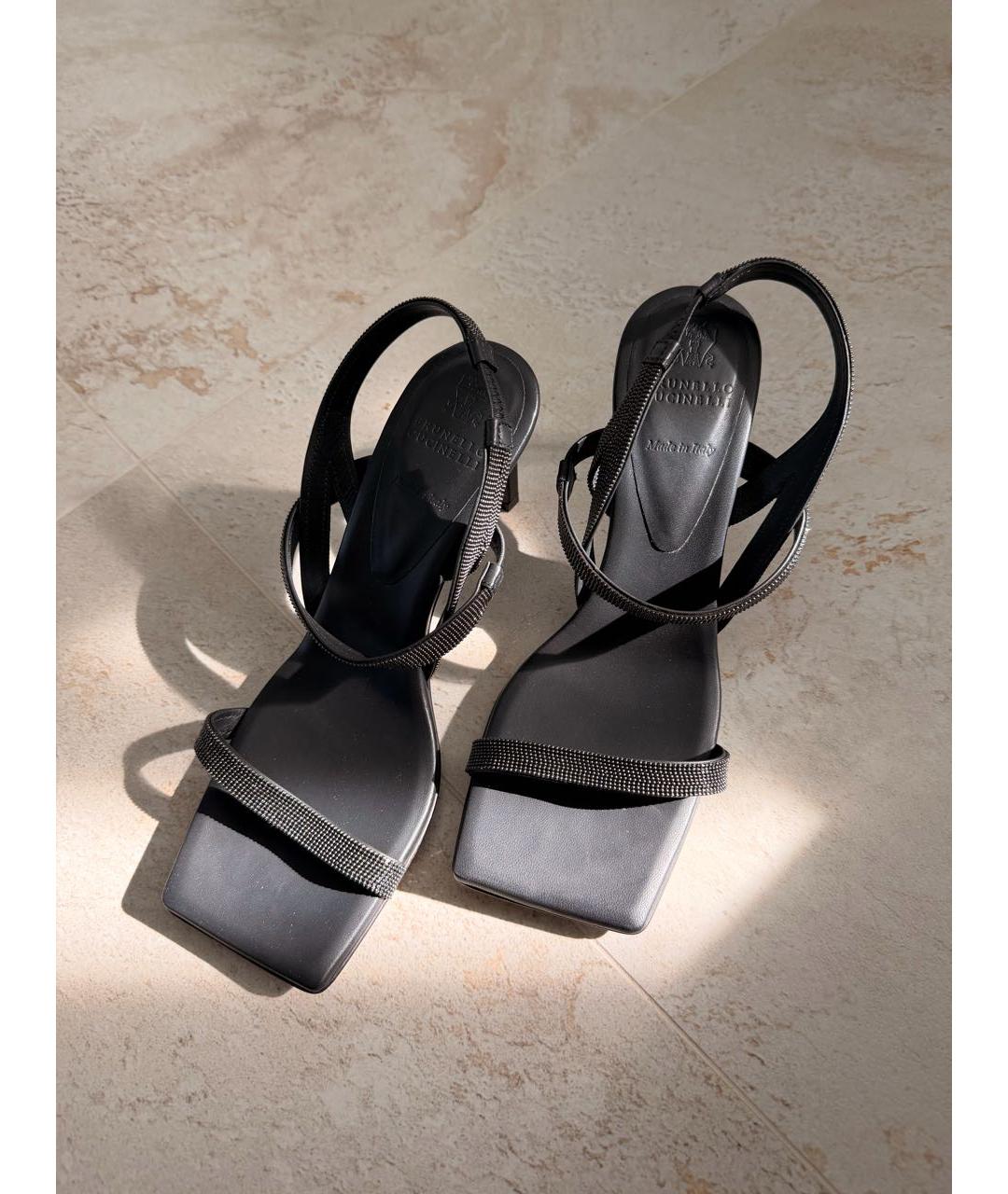 BRUNELLO CUCINELLI Черные кожаные босоножки, фото 4