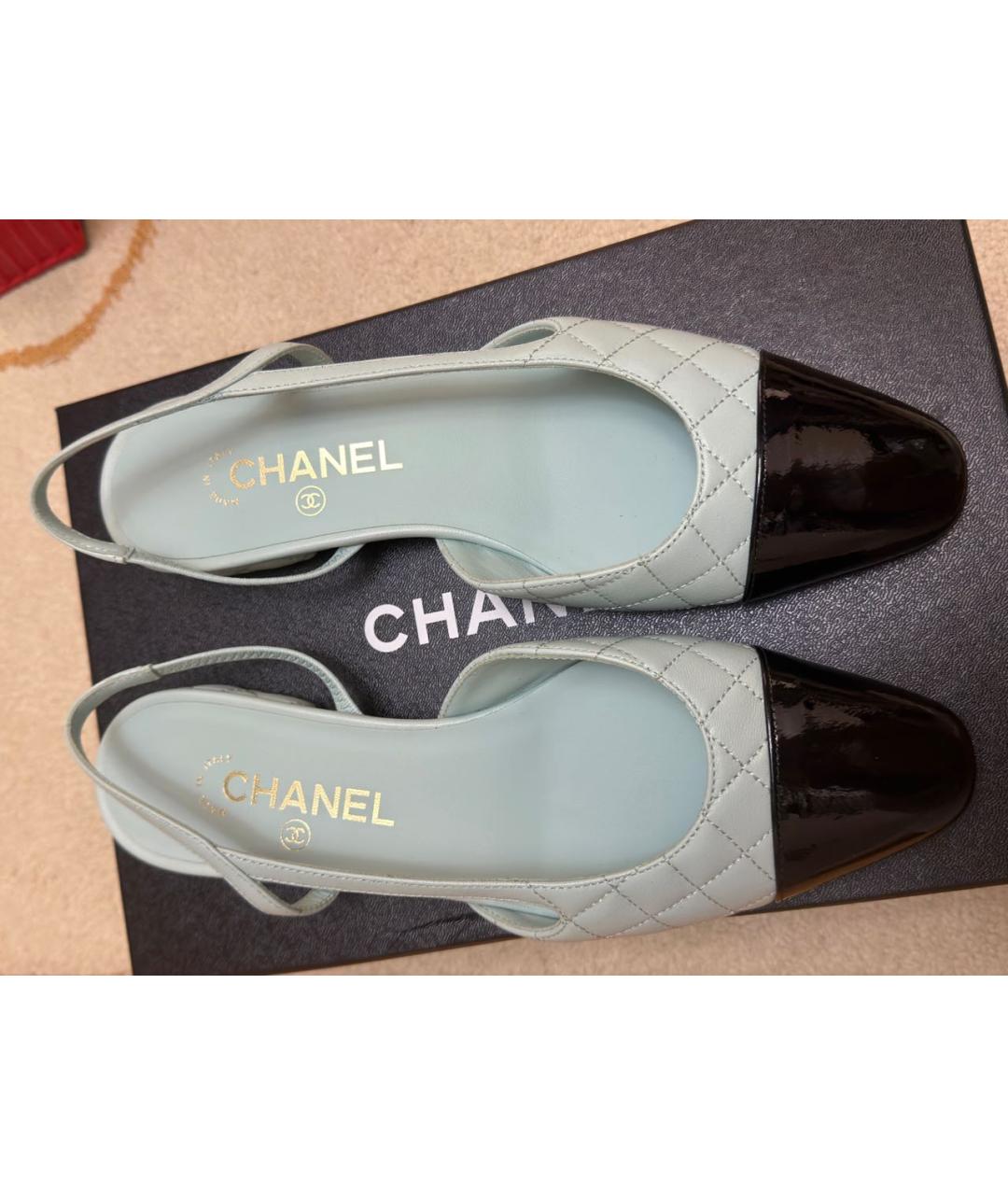 CHANEL Бирюзовые кожаные балетки, фото 2