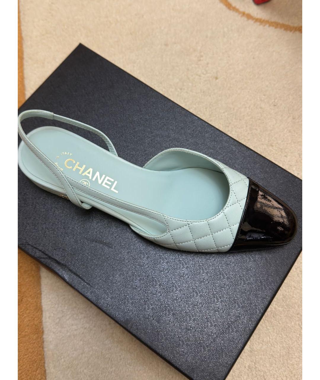 CHANEL Бирюзовые кожаные балетки, фото 6
