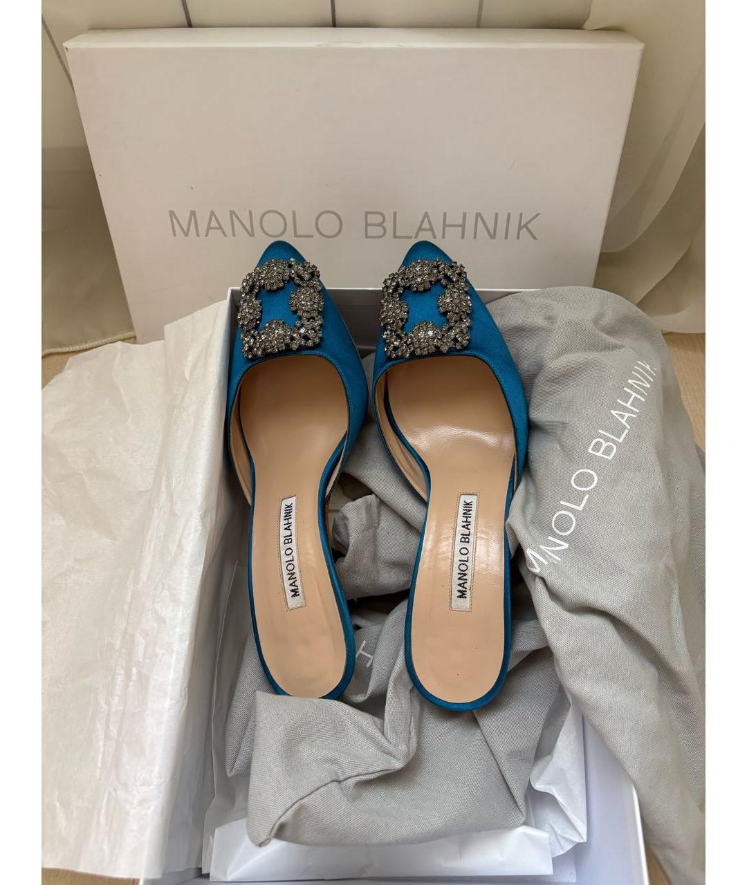 MANOLO BLAHNIK Синие текстильные мюли, фото 3