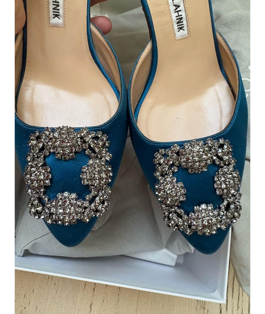 MANOLO BLAHNIK Синие текстильные мюли, фото 7