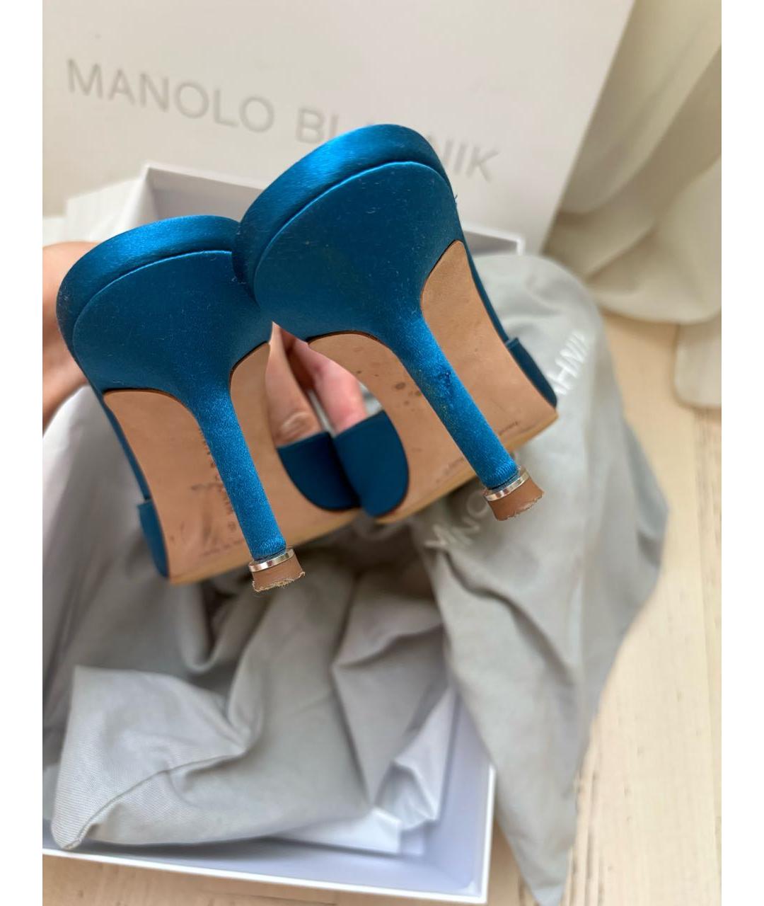 MANOLO BLAHNIK Синие текстильные мюли, фото 4