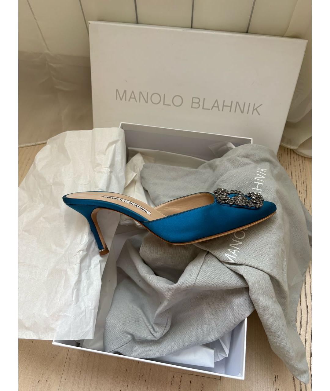 MANOLO BLAHNIK Синие текстильные мюли, фото 8