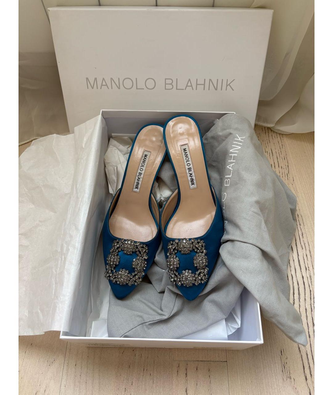MANOLO BLAHNIK Синие текстильные мюли, фото 2