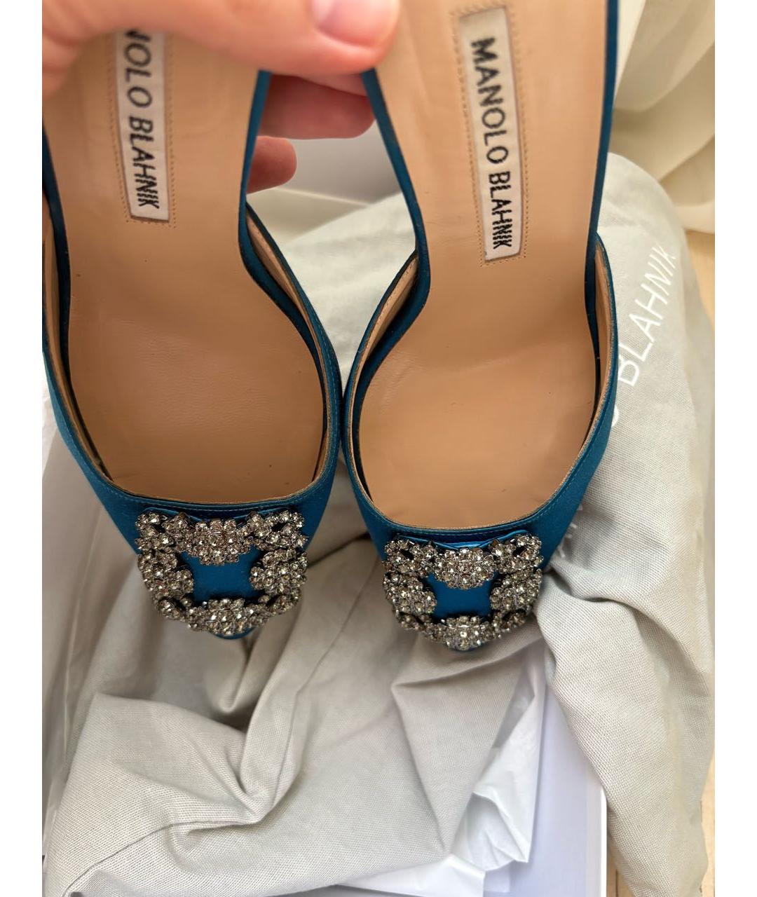 MANOLO BLAHNIK Синие текстильные мюли, фото 6