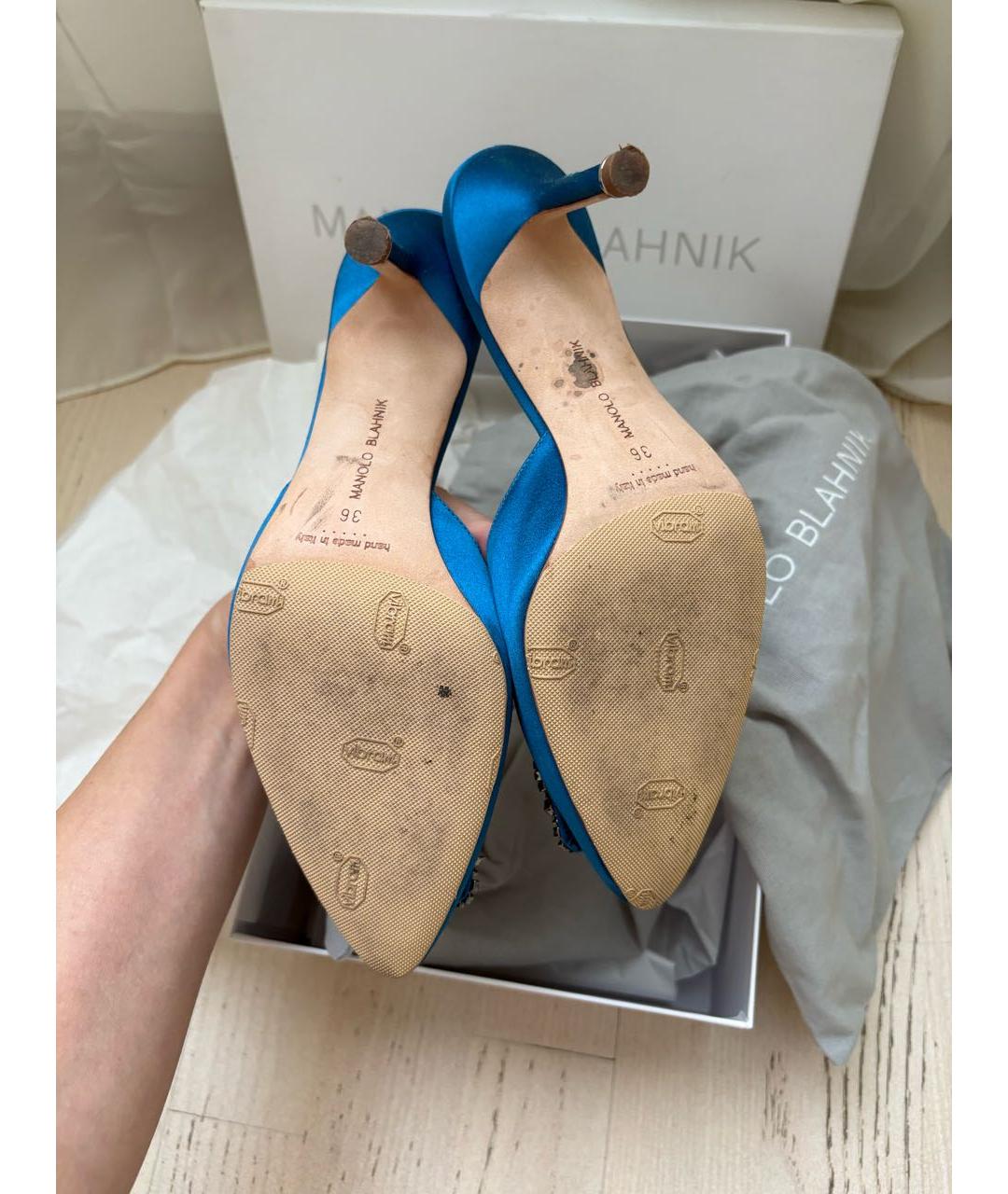 MANOLO BLAHNIK Синие текстильные мюли, фото 5