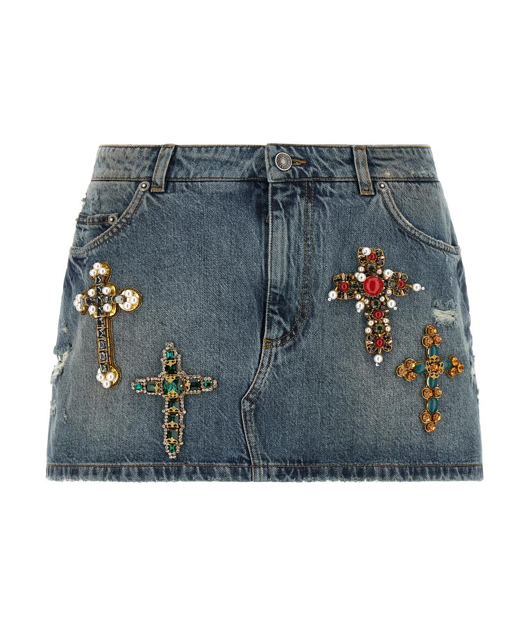 DOLCE&GABBANA Голубая хлопковая юбка мини, фото 1